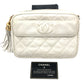 CHANEL Matelasse CC Mark Fringe Pochette Chain Crossbody Bag Shoulder Bag Lambskin Leather White Used