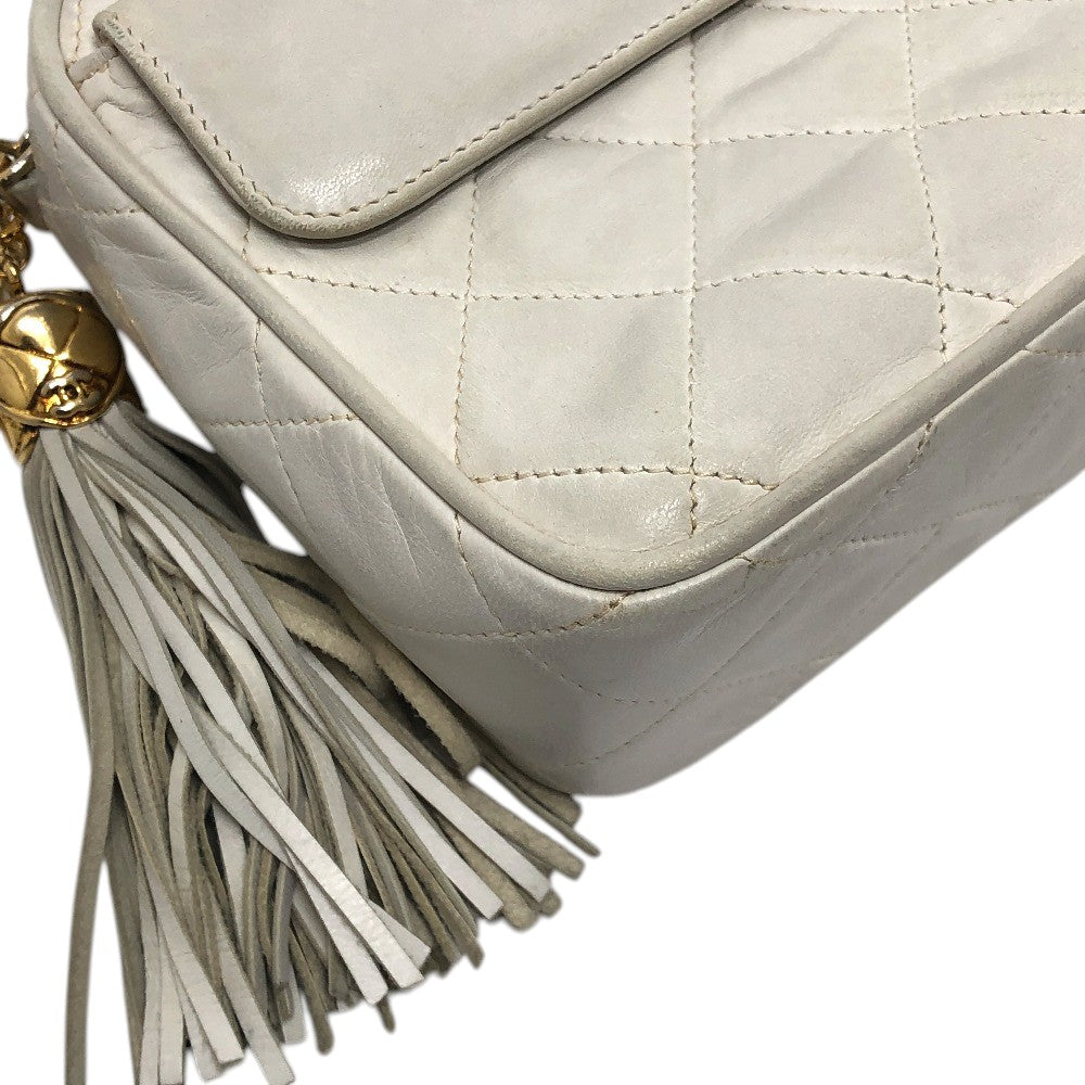 CHANEL Matelasse CC Mark Fringe Pochette Chain Crossbody Bag Shoulder Bag Lambskin Leather White Used