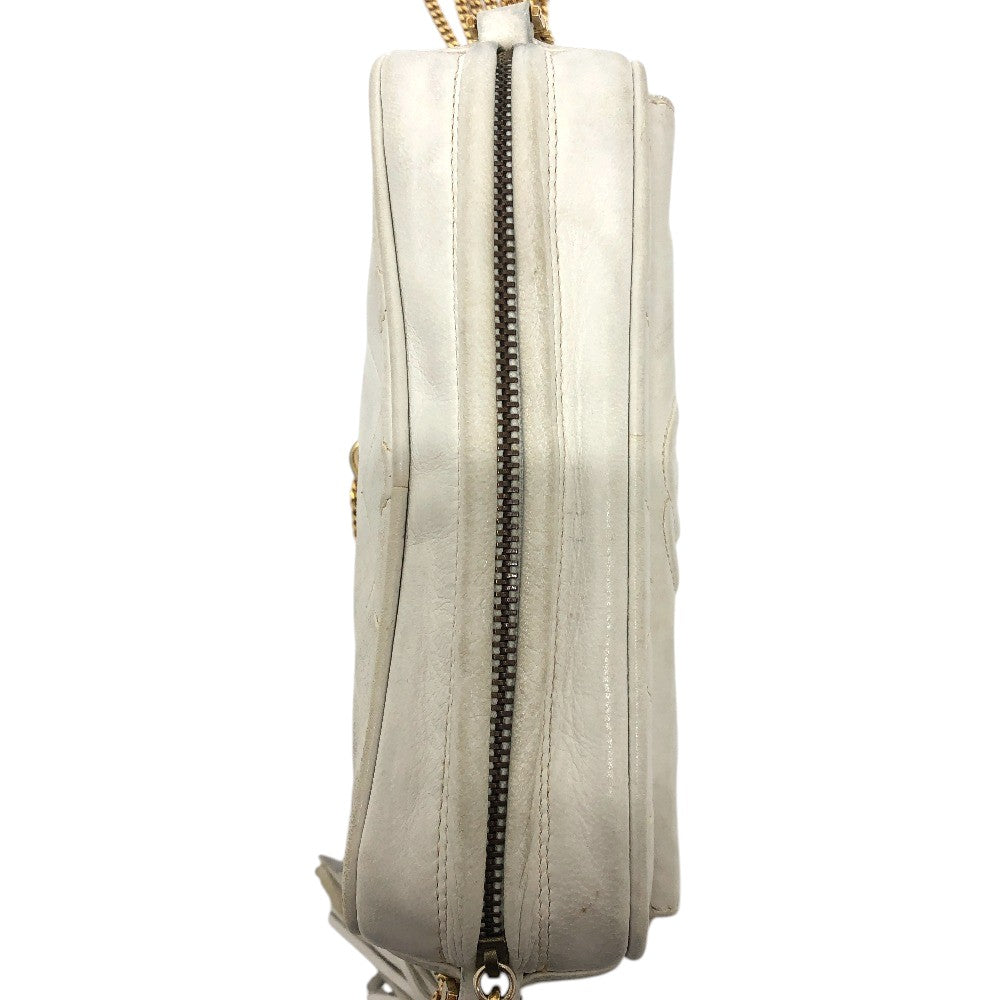CHANEL Matelasse CC Mark Fringe Pochette Chain Crossbody Bag Shoulder Bag Lambskin Leather White Used