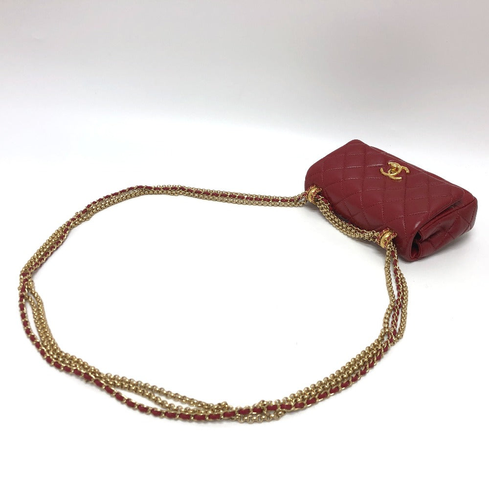 CHANEL ココマーク マトラッセ 3チェーン カバン 斜め掛け ショルダーバッグ ラムスキン レディース レッド - brandshop-reference