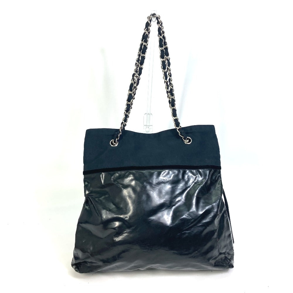 CHANEL 肩掛け トートバッグ カバン チェーン ショルダーバッグ トートバッグ エナメル レディース ブラック
