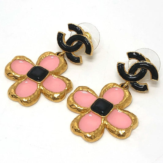 CHANEL L23 Coco Mark Flower Jewelry Accessory Earrings/Piercings, Metal, Women's, Pink x Black, Gold