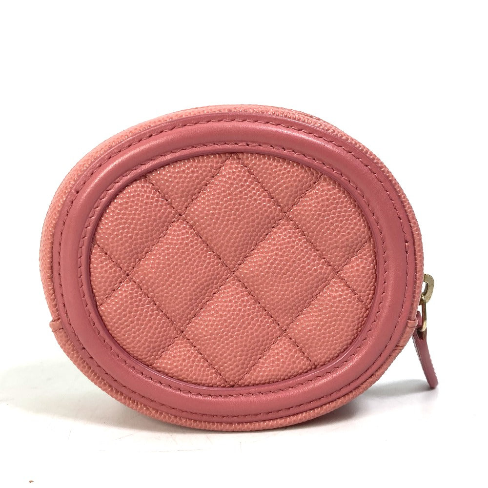 CHANEL Wallet, Round Coin Purse, Filigree CC Coco Mark, Caviar Leather, Pink, Women's