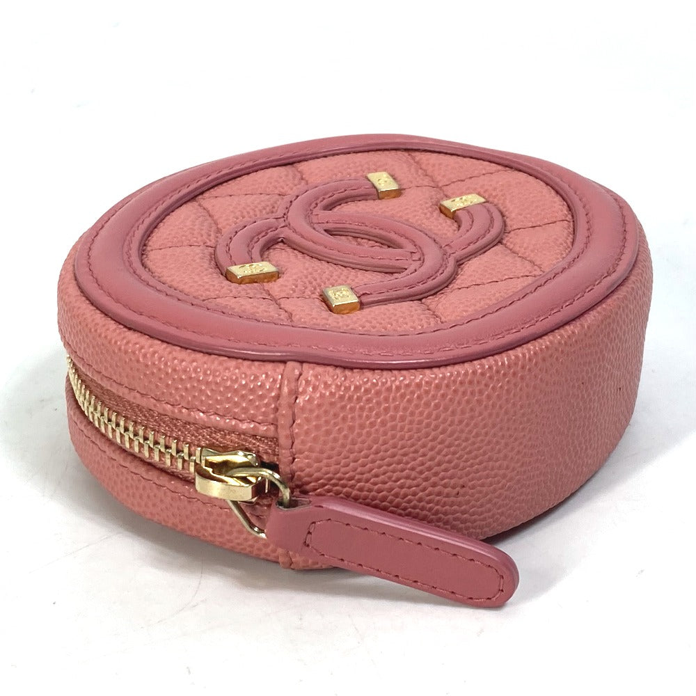 CHANEL Wallet, Round Coin Purse, Filigree CC Coco Mark, Caviar Leather, Pink, Women's