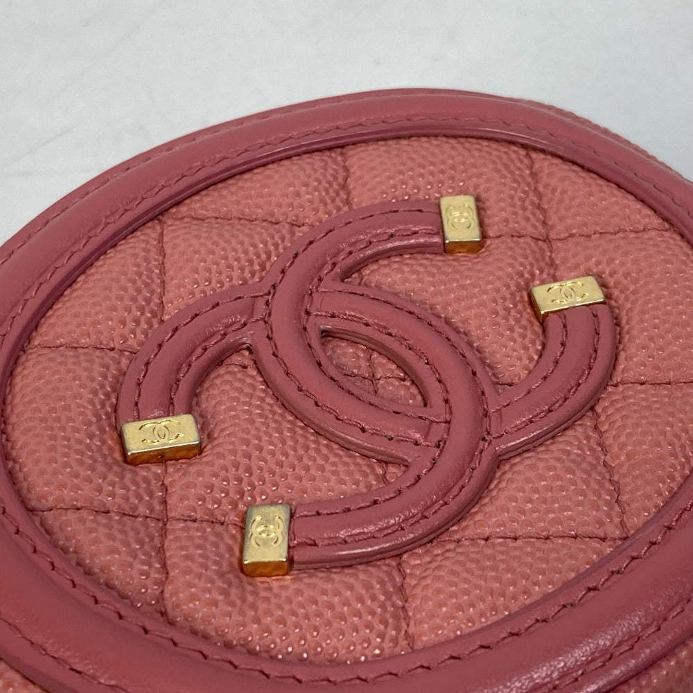 CHANEL Wallet, Round Coin Purse, Filigree CC Coco Mark, Caviar Leather, Pink, Women's