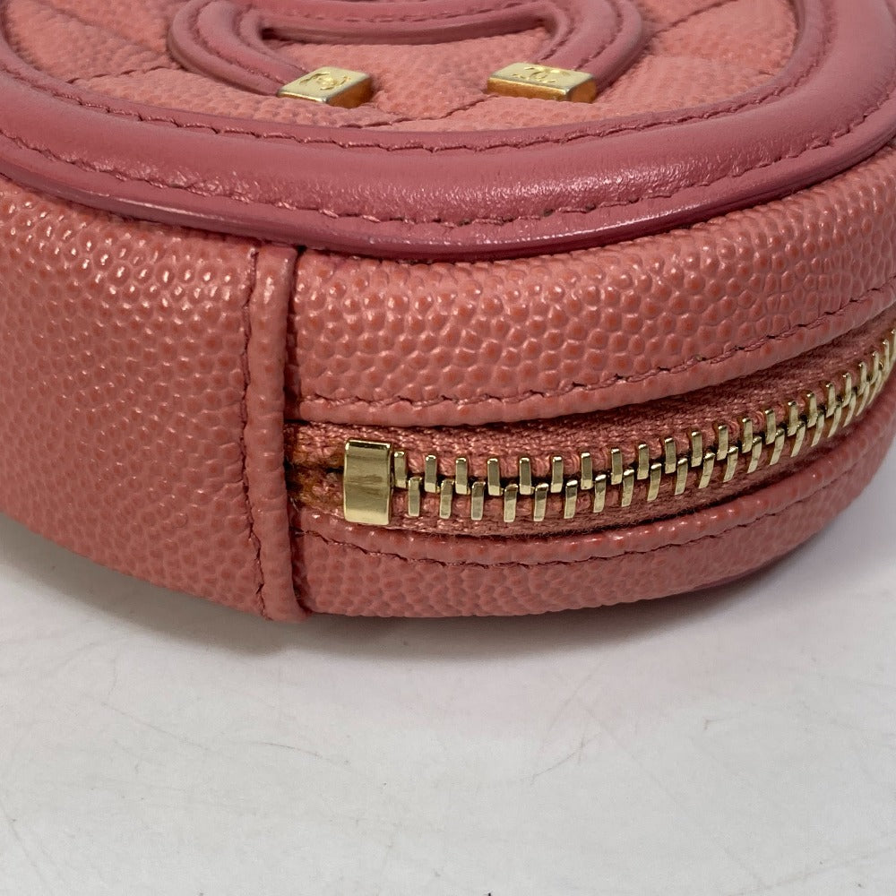 CHANEL Wallet, Round Coin Purse, Filigree CC Coco Mark, Caviar Leather, Pink, Women's