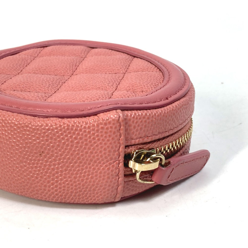 CHANEL Wallet, Round Coin Purse, Filigree CC Coco Mark, Caviar Leather, Pink, Women's