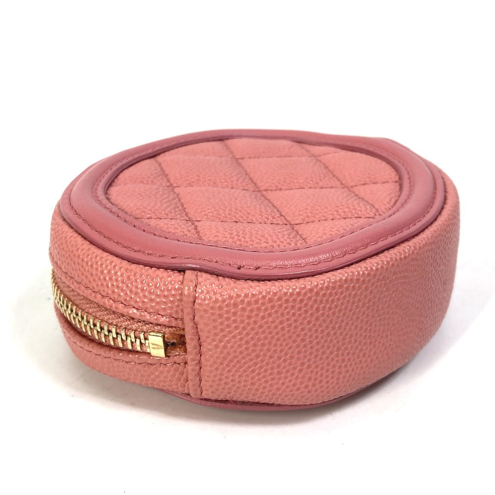 CHANEL Wallet, Round Coin Purse, Filigree CC Coco Mark, Caviar Leather, Pink, Women's