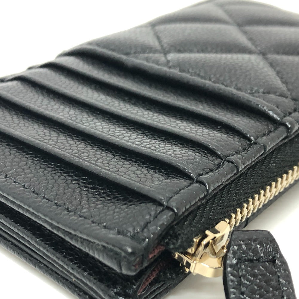 CHANEL AP2570 ココマーク マトラッセ クラシック ジップ カードケース コインケース 財布 ウォレット 小銭入れ コインケース キャビアスキン レディース ブラック - brandshop-reference
