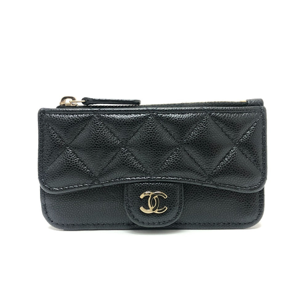 CHANEL AP2570 ココマーク マトラッセ クラシック ジップ カードケース コインケース 財布 ウォレット 小銭入れ コインケース キャビアスキン レディース ブラック - brandshop-reference