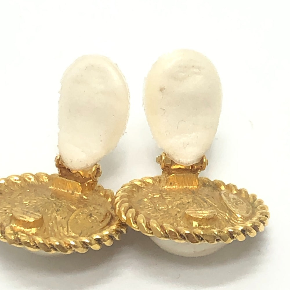 CHANEL vintage CC CC Mark logo Chain & Faux Pearl Clip-on Earrings Metal Gold Used