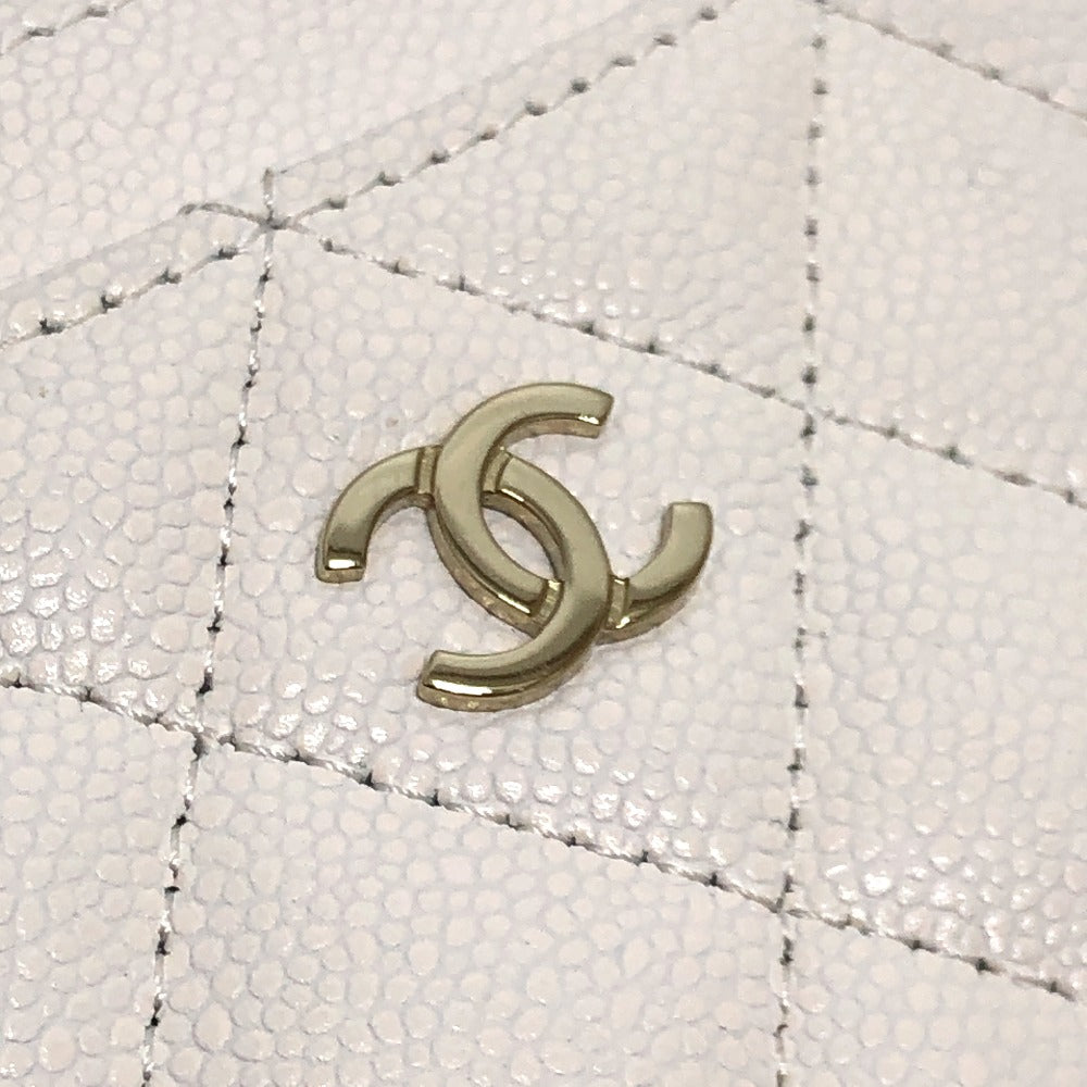 CHANEL AP0213 ココマーク クラシック ゴールド金具 キャビアスキン 小物 カードケース キャビアスキン レディース ホワイト
