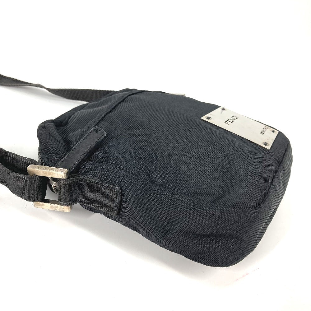 FENDI Crossbody Bag with Logo and Metal Plate, Pochette, Sacoche, Shoulder Bag, Nylon, Men's, Black