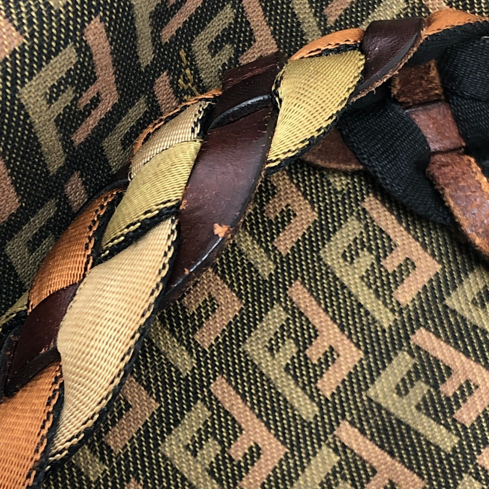 FENDI ズッカ柄 ズッキーノ柄 カバン 編み込みハンドル トートバッグ ハンドバッグ キャンバス レディース カーキ