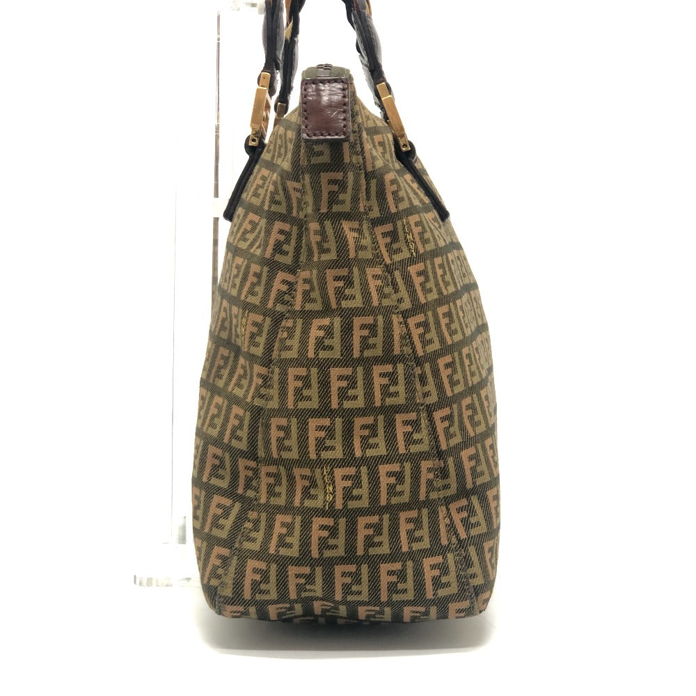 FENDI ズッカ柄 ズッキーノ柄 カバン 編み込みハンドル トートバッグ ハンドバッグ キャンバス レディース カーキ