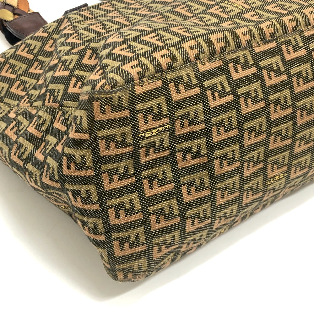 FENDI ズッカ柄 ズッキーノ柄 カバン 編み込みハンドル トートバッグ ハンドバッグ キャンバス レディース カーキ