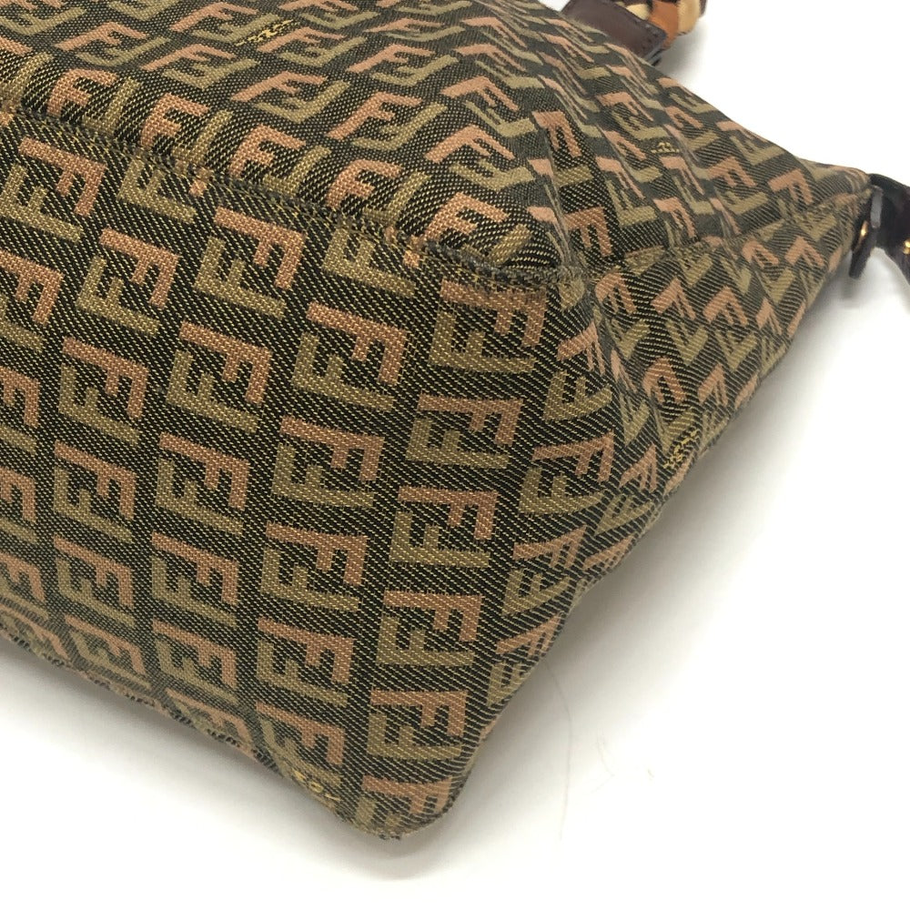 FENDI ズッカ柄 ズッキーノ柄 カバン 編み込みハンドル トートバッグ ハンドバッグ キャンバス レディース カーキ