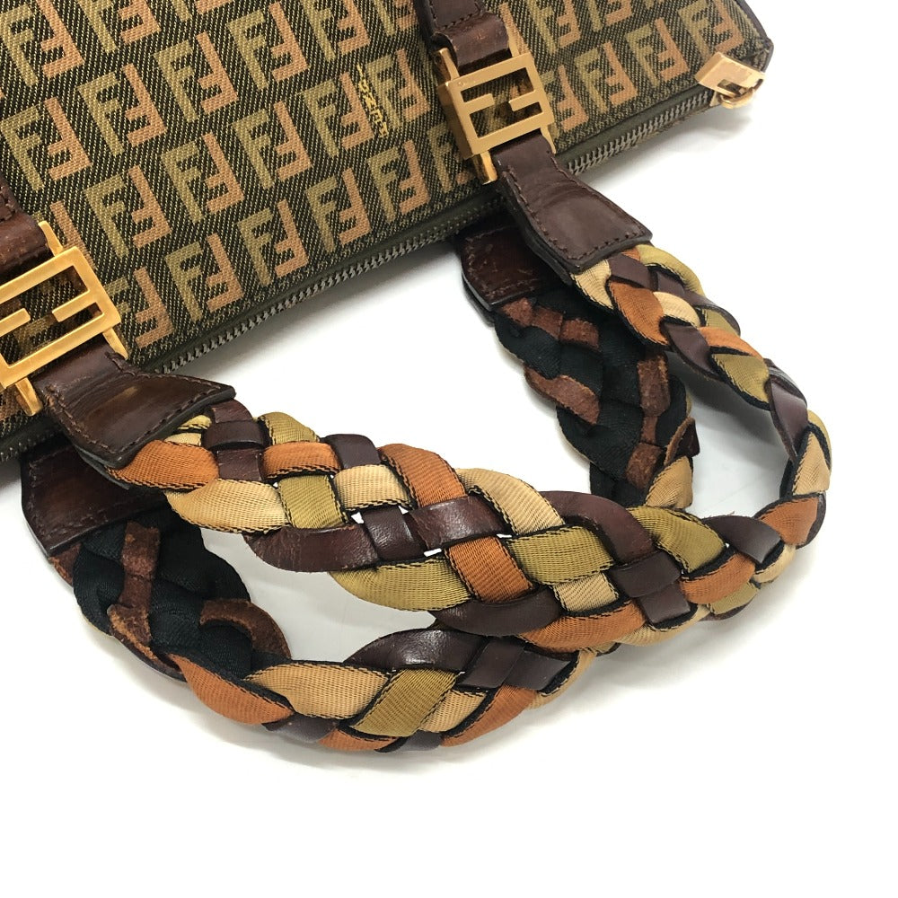 FENDI ズッカ柄 ズッキーノ柄 カバン 編み込みハンドル トートバッグ ハンドバッグ キャンバス レディース カーキ