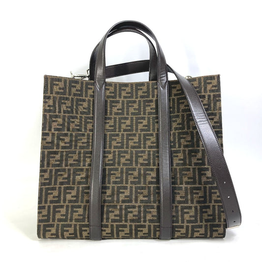 FENDI 7VA390 Zucca Crossbody Shopping Bag, 2-Way Shoulder Bag, Handbag, Tote Bag, Canvas/Leather, Men's, Brown