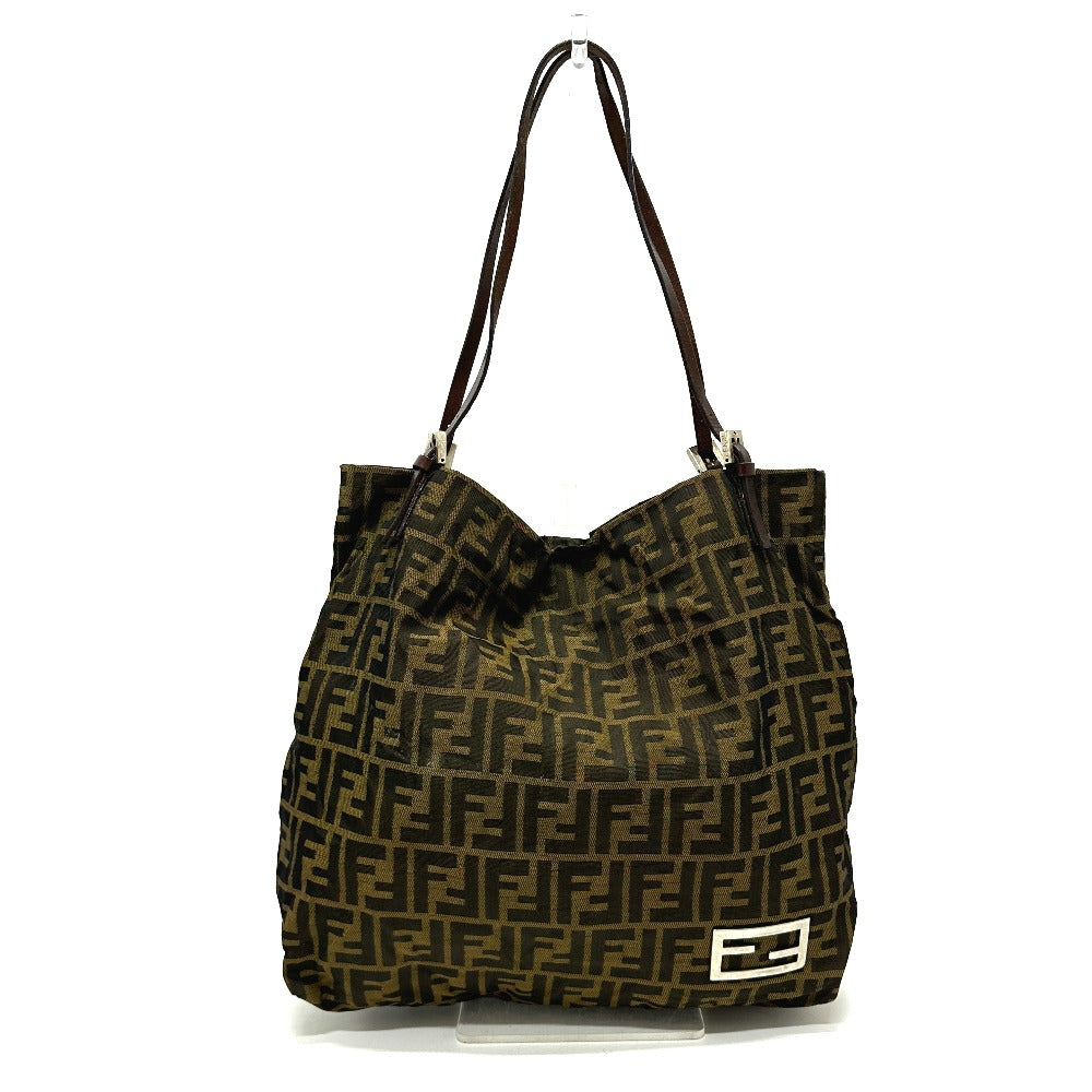 FENDI Zucca Pattern Bag Logo Metal Handbag All Over Pattern Shoulder Tote Bag Canvas/Leather Women's Brown