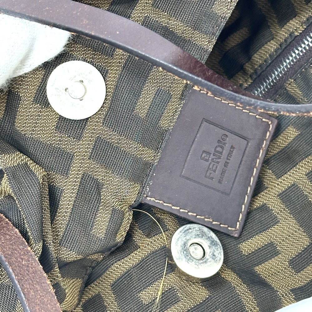 FENDI Zucca Pattern Bag Logo Metal Handbag All Over Pattern Shoulder Tote Bag Canvas/Leather Women's Brown