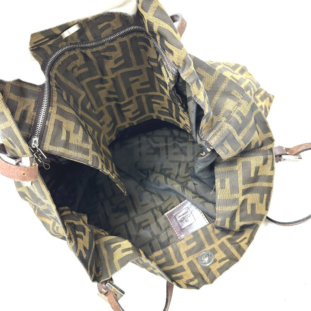 FENDI Zucca Pattern Bag Logo Metal Handbag All Over Pattern Shoulder Tote Bag Canvas/Leather Women's Brown