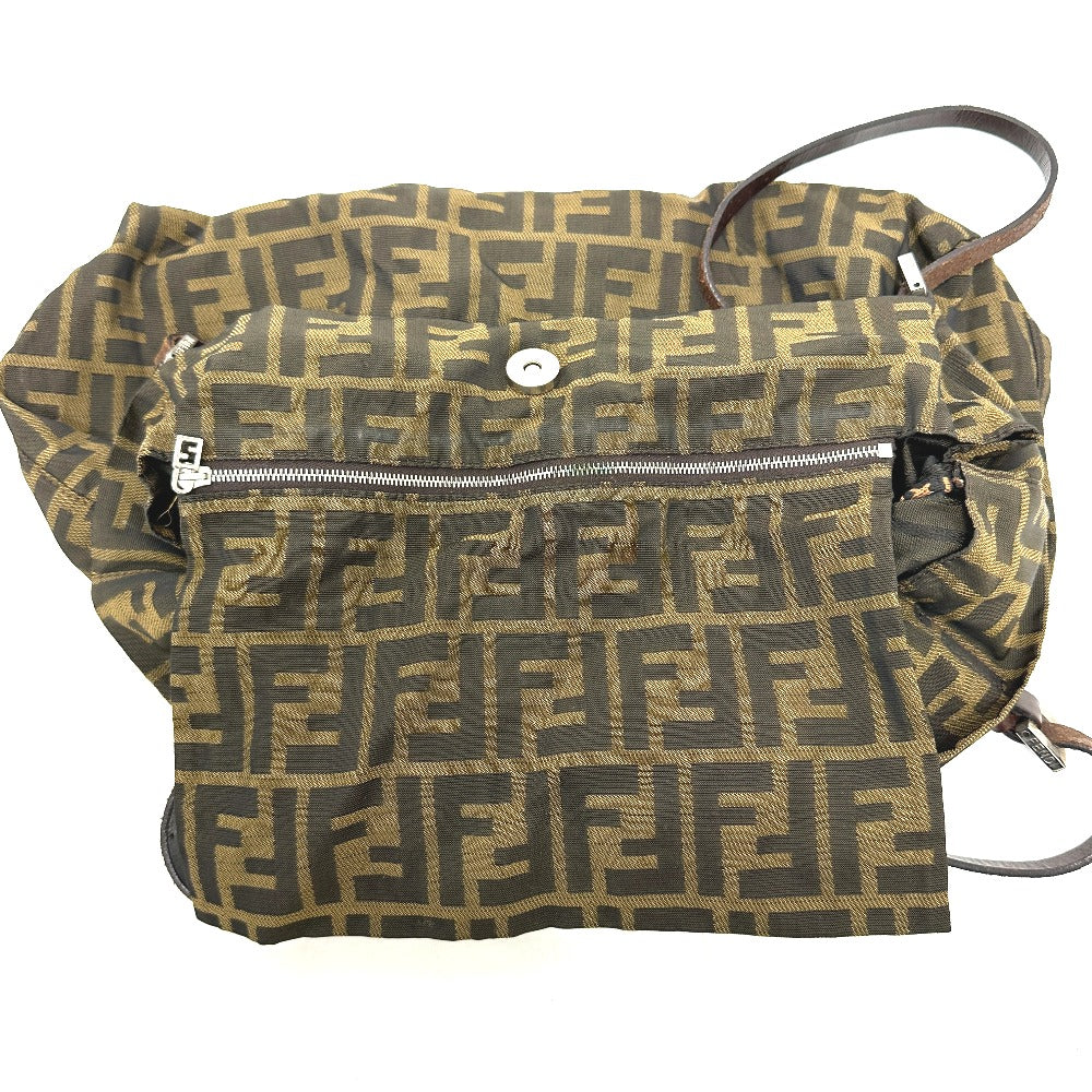 FENDI Zucca Pattern Bag Logo Metal Handbag All Over Pattern Shoulder Tote Bag Canvas/Leather Women's Brown