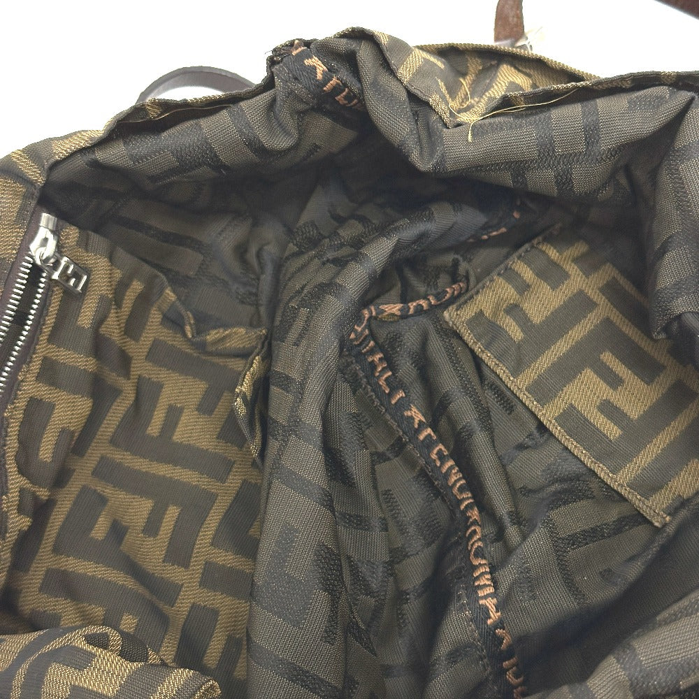 FENDI Zucca Pattern Bag Logo Metal Handbag All Over Pattern Shoulder Tote Bag Canvas/Leather Women's Brown