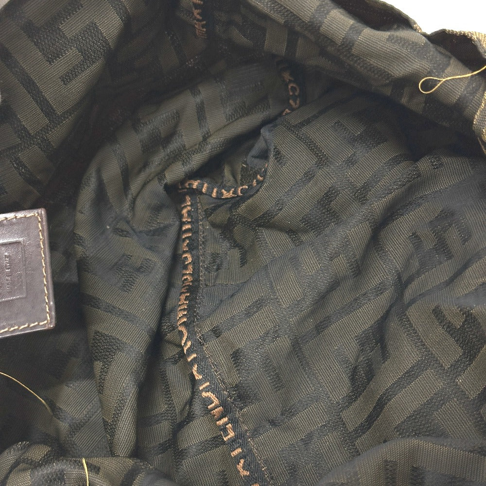 FENDI Zucca Pattern Bag Logo Metal Handbag All Over Pattern Shoulder Tote Bag Canvas/Leather Women's Brown