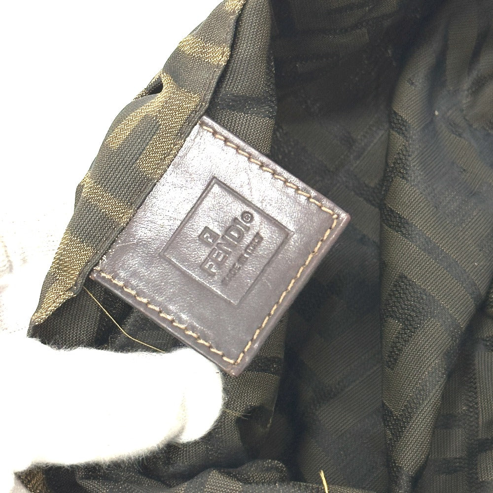 FENDI Zucca Pattern Bag Logo Metal Handbag All Over Pattern Shoulder Tote Bag Canvas/Leather Women's Brown