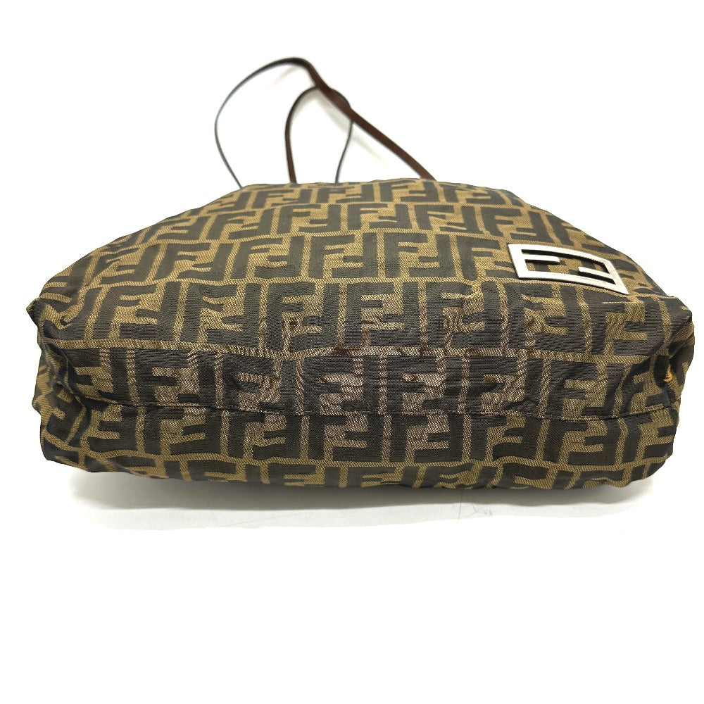 FENDI Zucca Pattern Bag Logo Metal Handbag All Over Pattern Shoulder Tote Bag Canvas/Leather Women's Brown