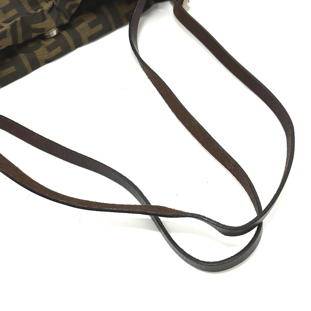 FENDI Zucca Pattern Bag Logo Metal Handbag All Over Pattern Shoulder Tote Bag Canvas/Leather Women's Brown