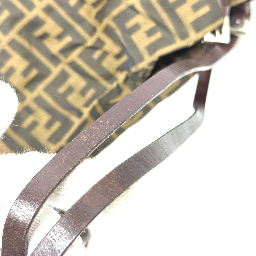 FENDI Zucca Pattern Bag Logo Metal Handbag All Over Pattern Shoulder Tote Bag Canvas/Leather Women's Brown