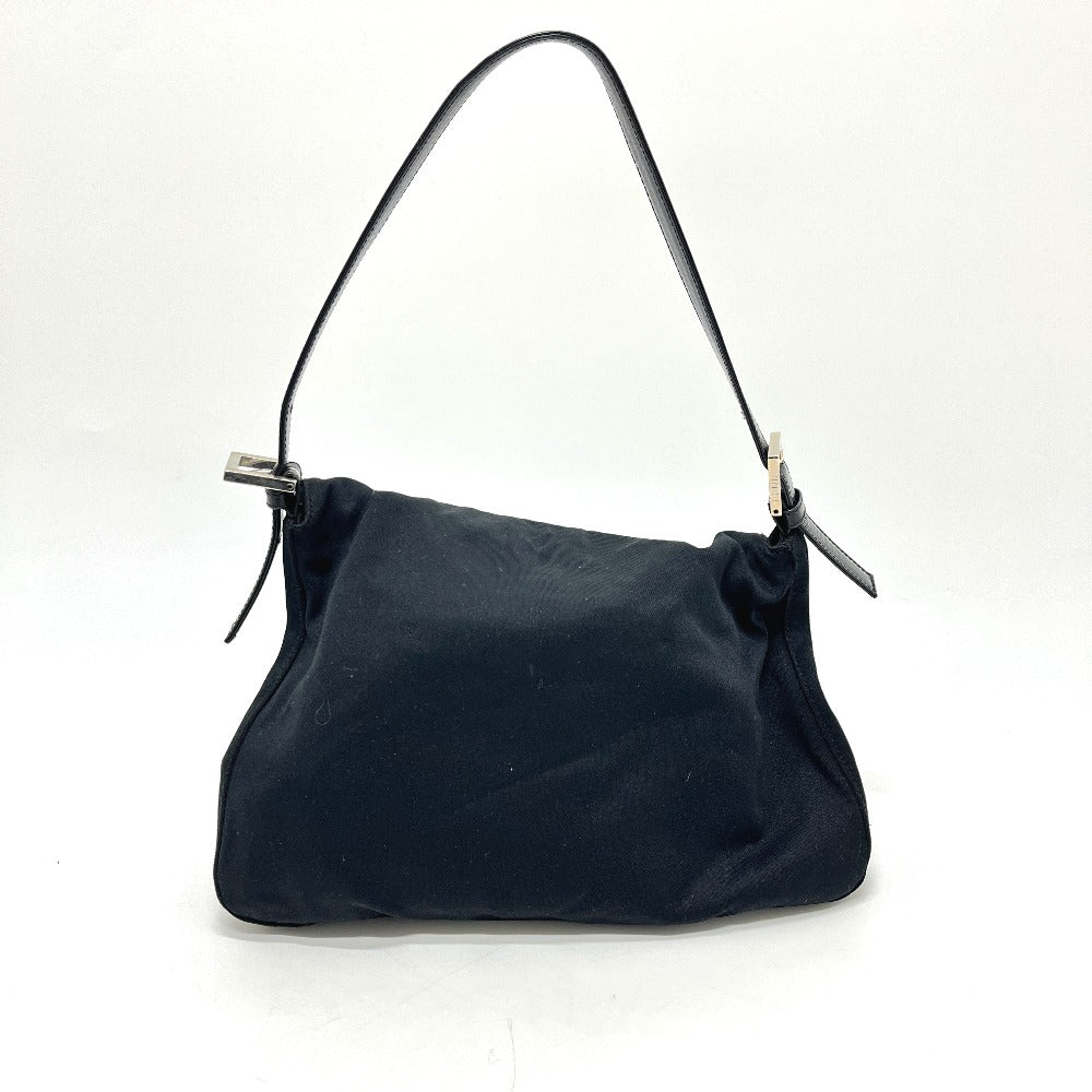 FENDI FFロゴ マンマバケット 肩掛け カバン フラップ バッグ ハンドバッグ ナイロン レディース ブラック