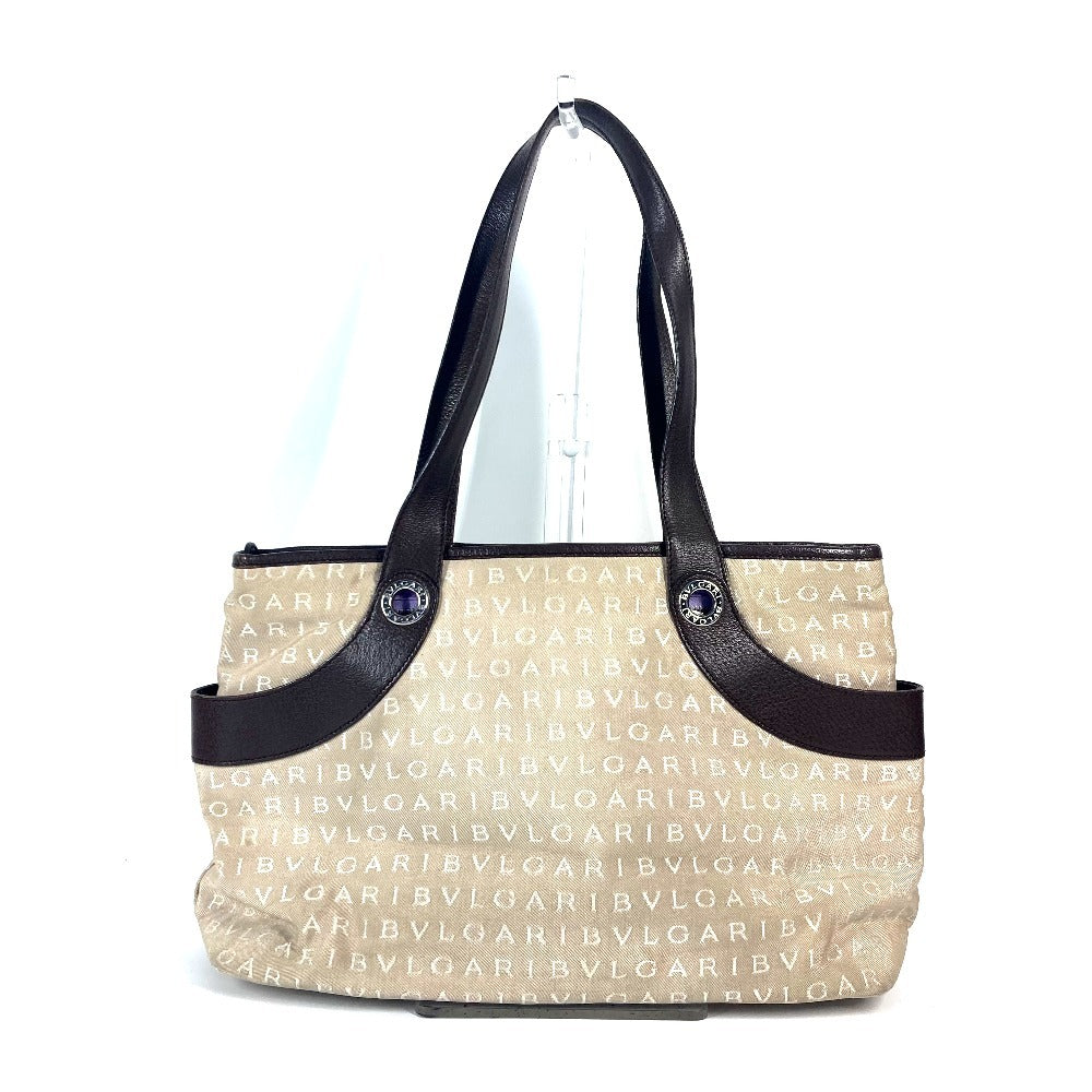 BVLGARI ロゴマニア カバン ショルダーバッグ 肩掛け トートバッグ キャンバス/レザー レディース ベージュ - brandshop-reference