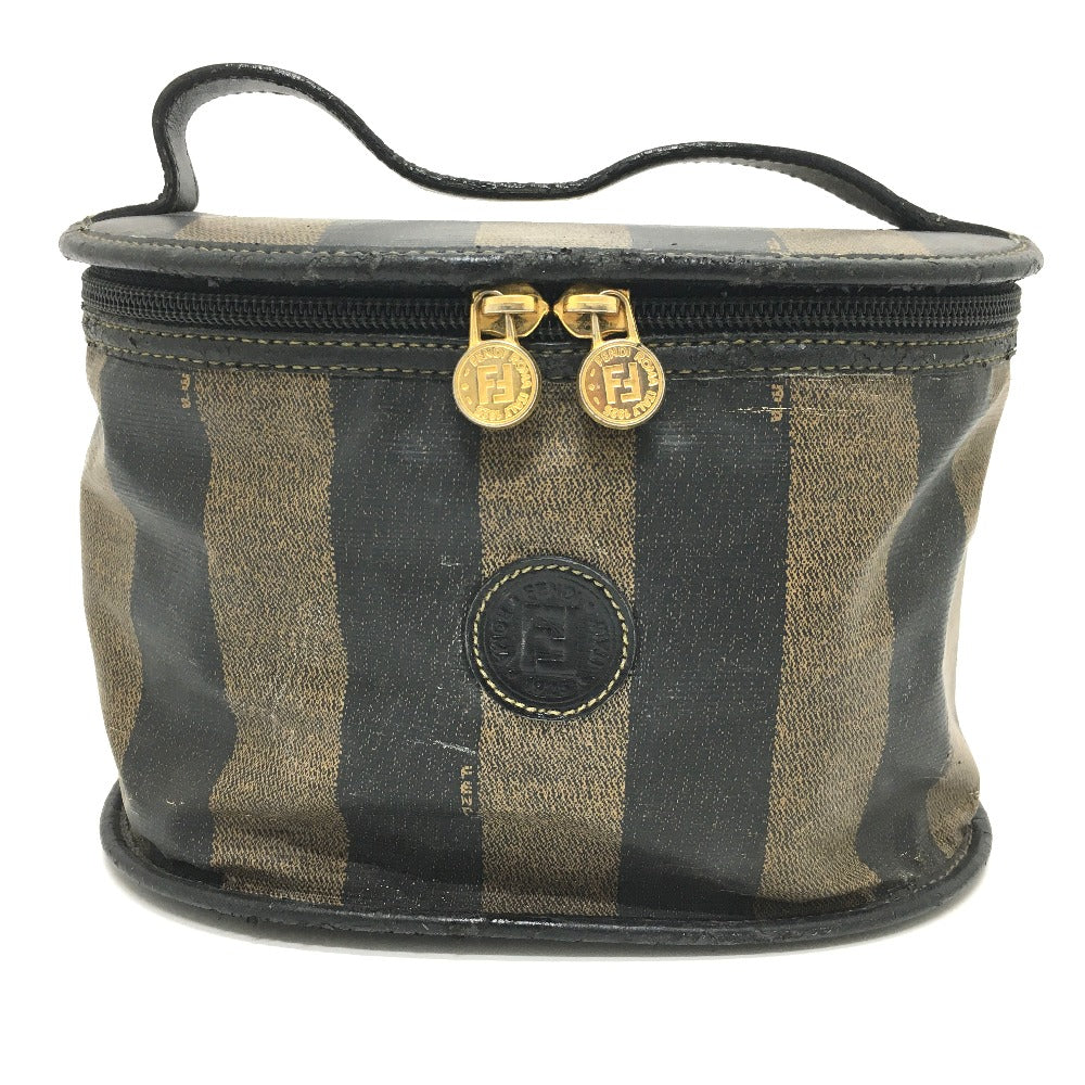 FENDI FF Logo Pecan Oval Vanity Bag, Accessory Case, PVC/Leather Handbag, Women's, Brown/Black