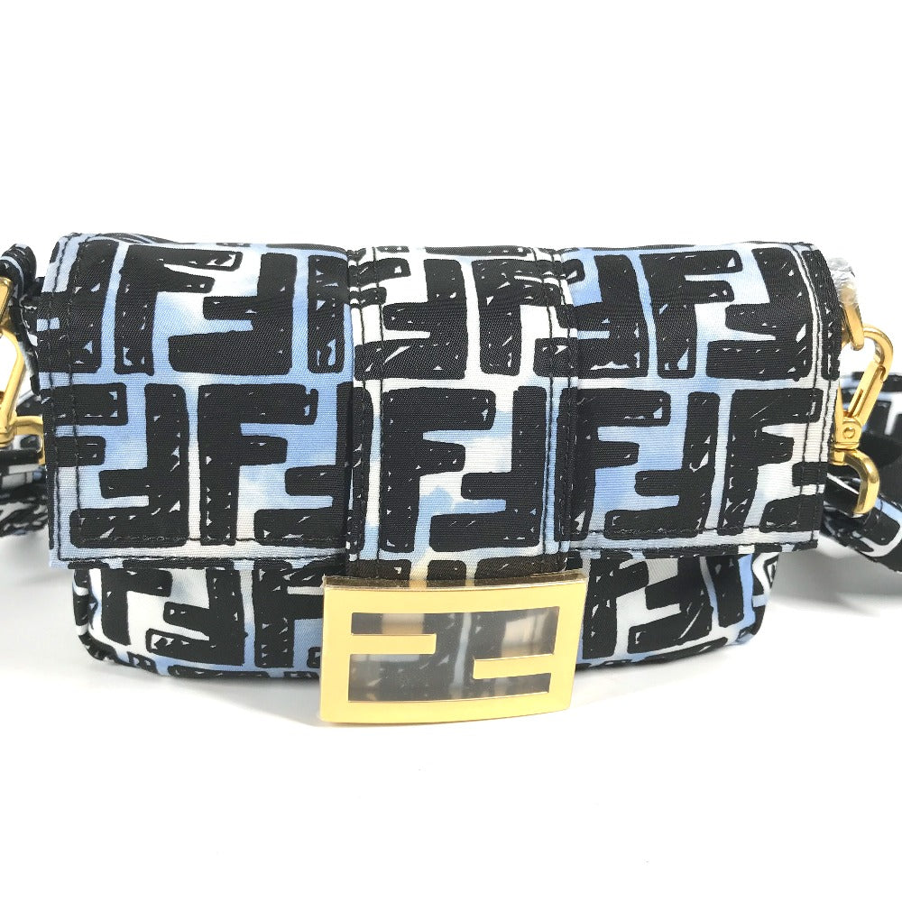 FENDI 8BR784  ジョシュアヴィーダス Joshua Vides コラボ ズッカ バゲット ミニ  2WAYバッグ 斜め掛け ポシェット ショルダーバッグ ナイロン ユニセックス ブルー - brandshop-reference