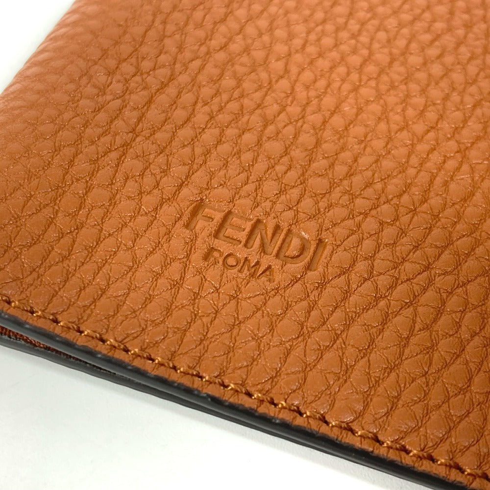 Fendi Logo Pasport Cover Stationery Passport Case Leather Unisex Brown