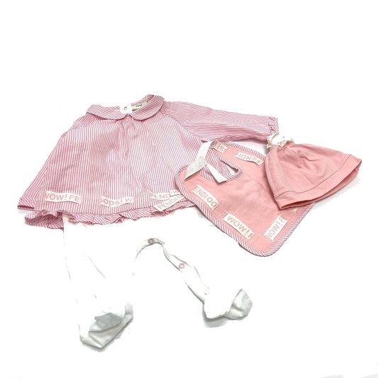 FENDI Kids Striped Baby Romper, Bib, and Hat Set, Cotton, Pink