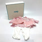 FENDI Kids Striped Baby Romper, Bib, and Hat Set, Cotton, Pink