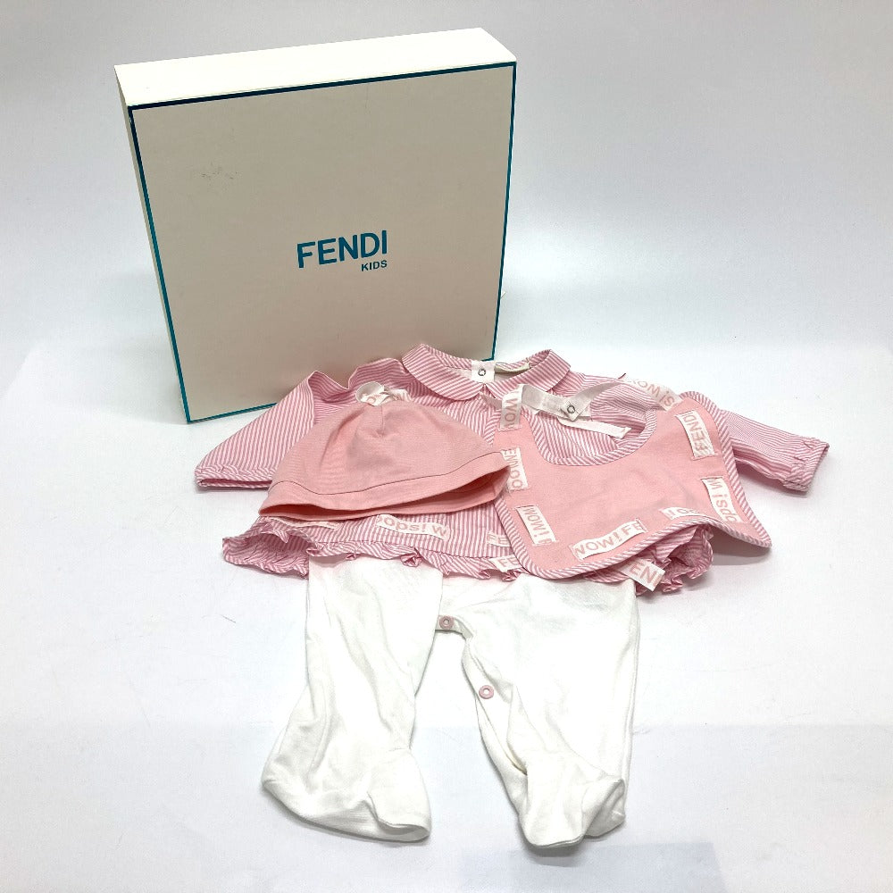 FENDI Kids Striped Baby Romper, Bib, and Hat Set, Cotton, Pink