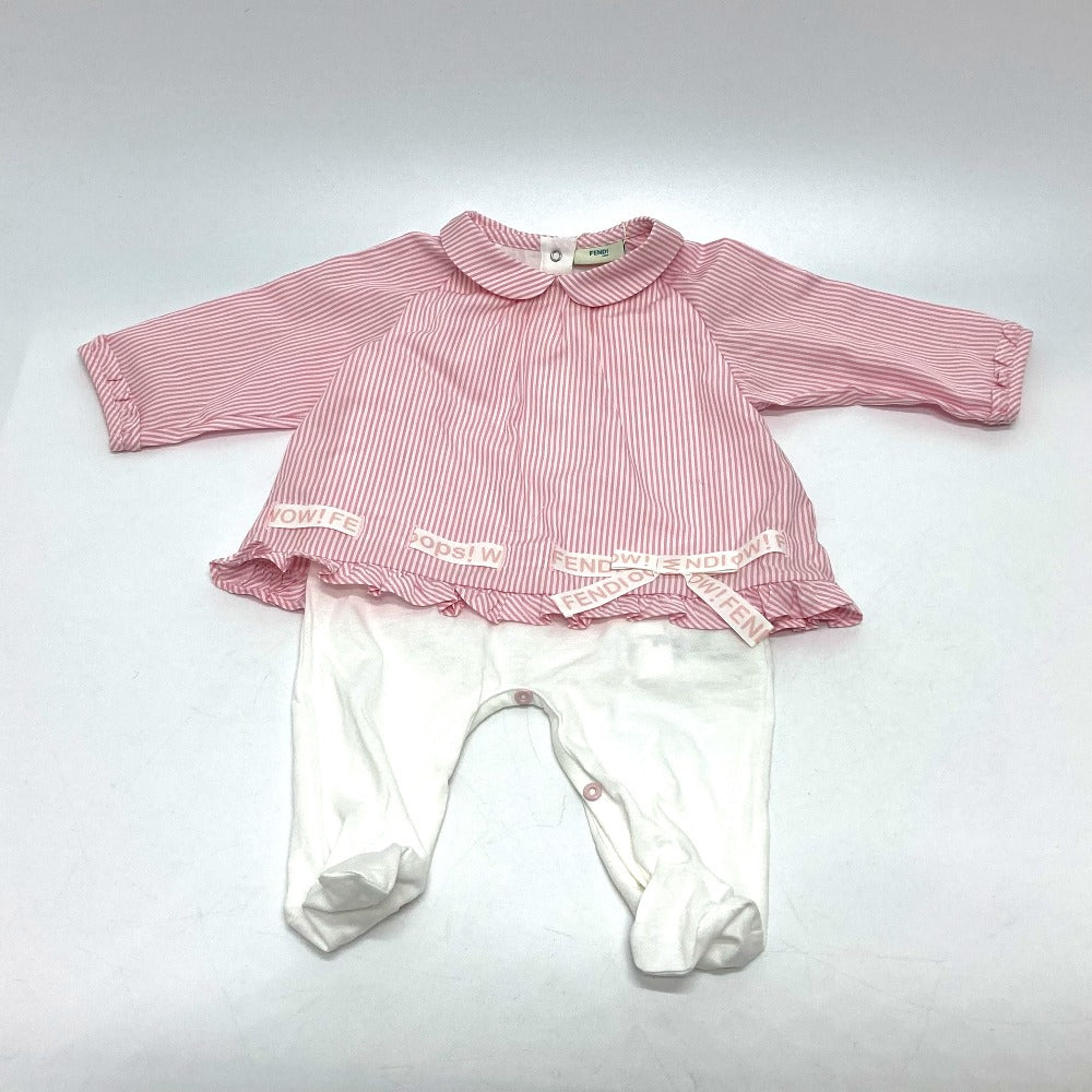 FENDI Kids Striped Baby Romper, Bib, and Hat Set, Cotton, Pink