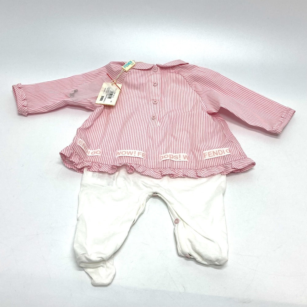 FENDI Kids Striped Baby Romper, Bib, and Hat Set, Cotton, Pink
