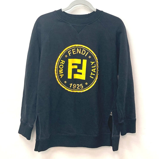 FENDI FS7034 Logo Stone Detail Long Sleeve Cotton Sweatshirt for Men, Black