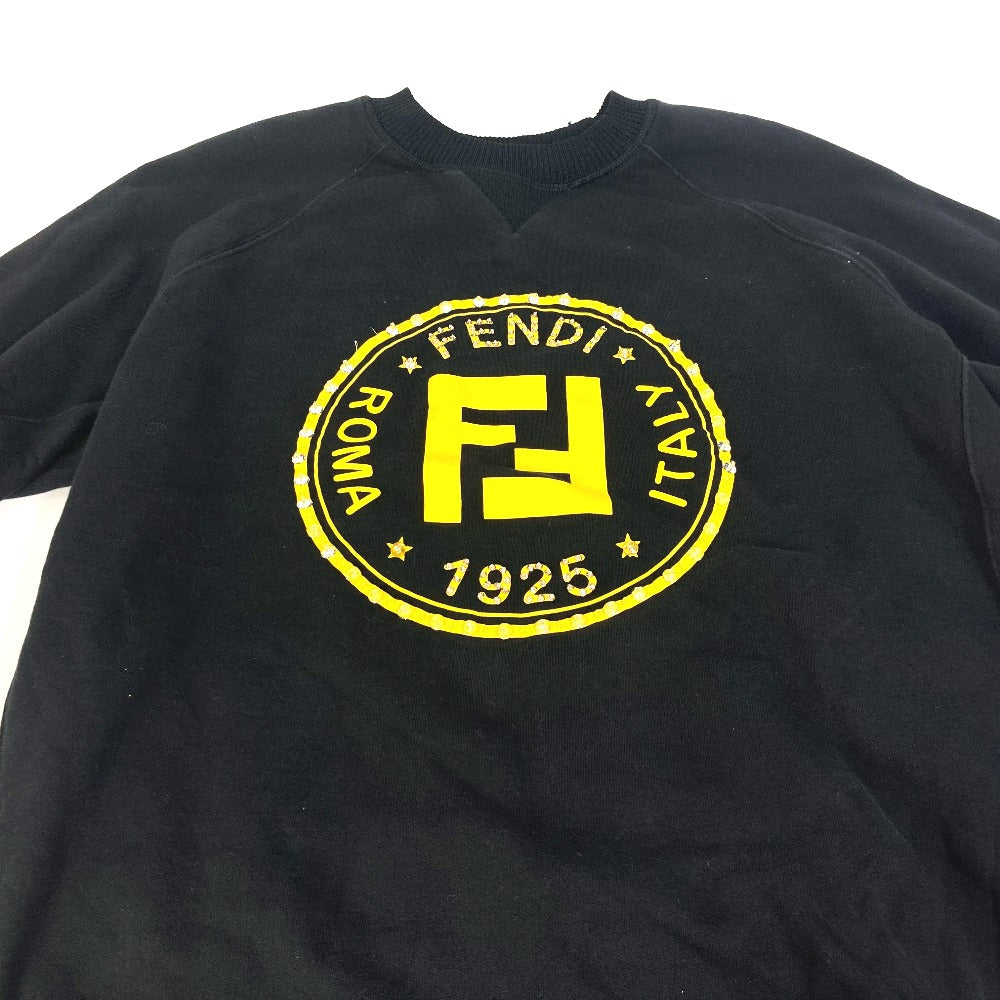 FENDI FS7034 Logo Stone Detail Long Sleeve Cotton Sweatshirt for Men, Black