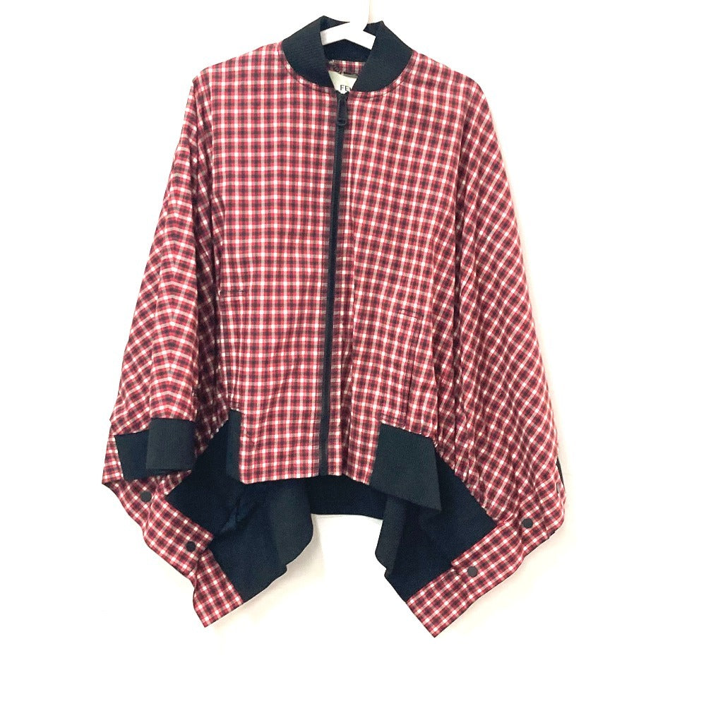 FENDI FJ6898 チェック ロゴ ポンチョ アパレル 長袖 アウター ジャンバー ジャケット ポリエステル レディース レッド - brandshop-reference