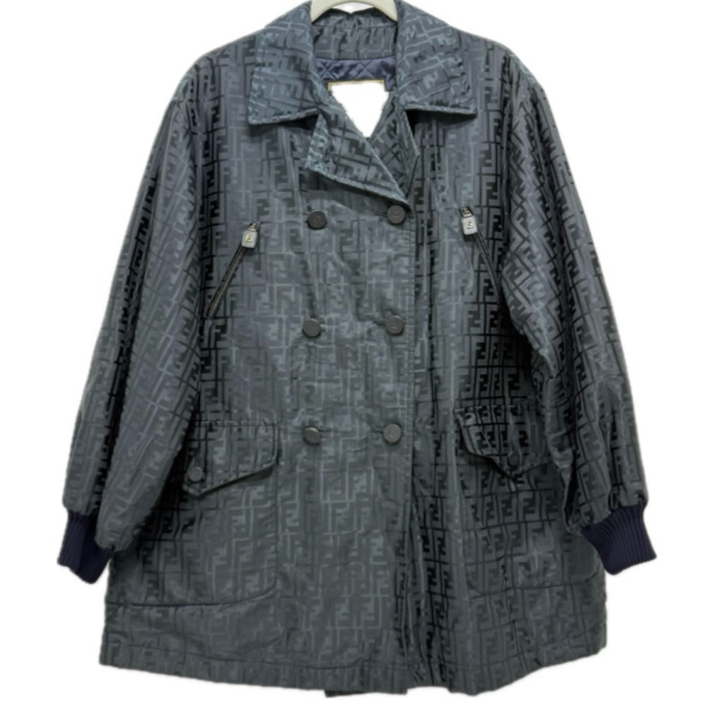 FENDI Zucca Pattern Apparel Outer Jacket FF Button Double Button Nylon Jacket Nylon Women's Blue