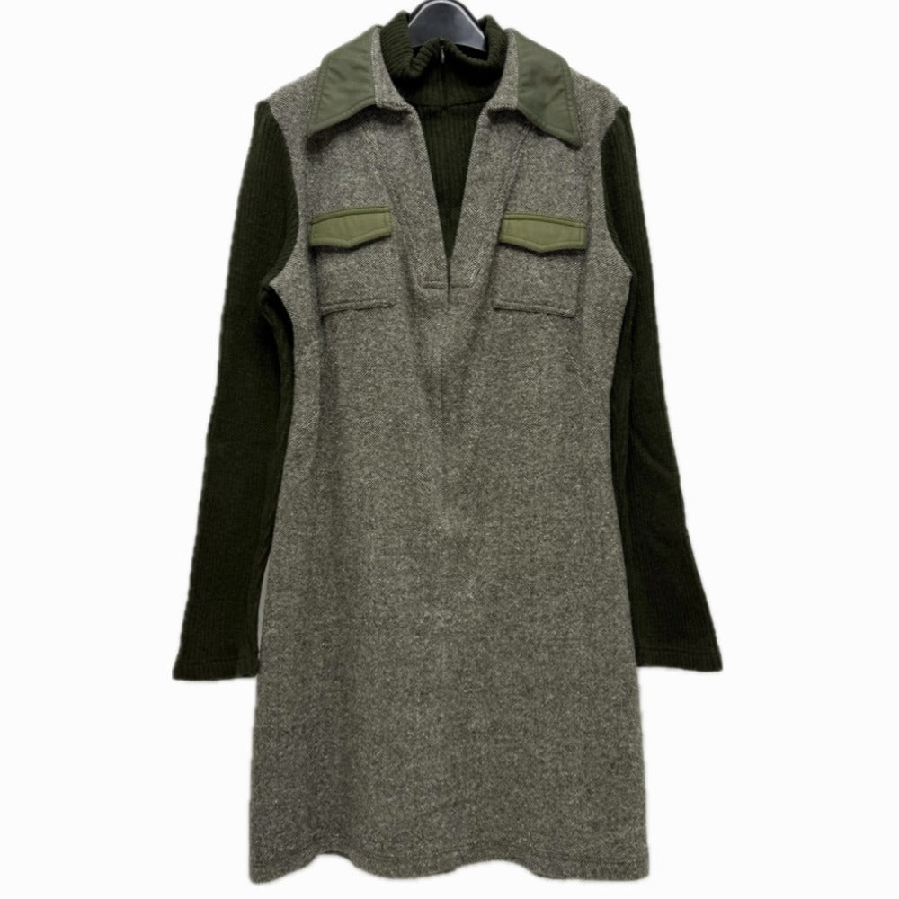 Fendi W Pocket Zip Up Rib Ribi Beralih Lengan Panjang Tweed Mini Dress Tweed Women's Grey