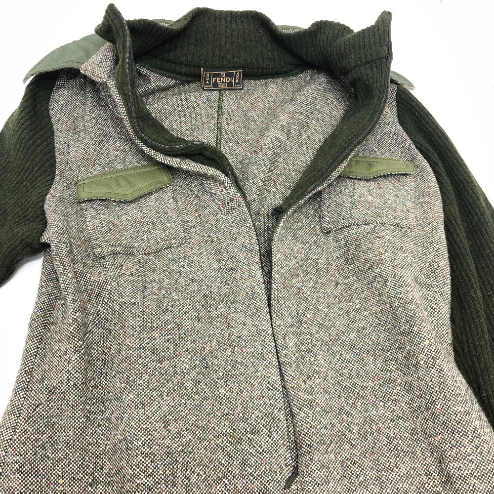 Fendi W Pocket Zip Up Rib Ribi Beralih Lengan Panjang Tweed Mini Dress Tweed Women's Grey