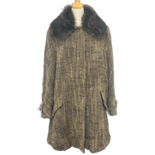 FENDI FENDI 365 tweed Apparel outerwear fur collar mid-length coat Long coat Viscose Brown Used